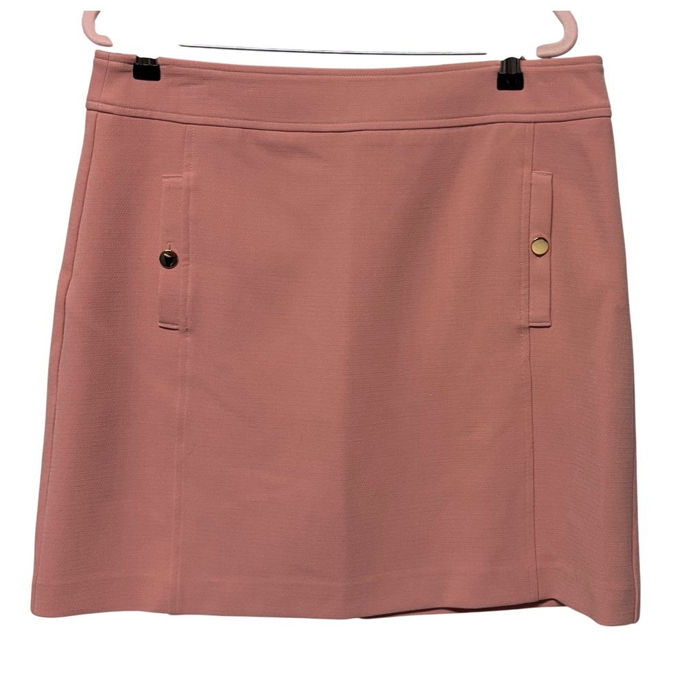 Loft Pink Textured A-Line Mini Skirt Gold Button Accents Size 12 preppy academia